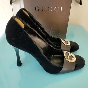 GUCCI Black Velvet GG Pumps - Size 40